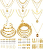 Jewelry 68 Pcs Gold Jewelry Set for Women with 7 Necklace, 17 Bracelet, 5 Hoop Earrings, 15 Stud Earrings, 24 Knuckle Rings for Women Jewelry Set for Women Gift