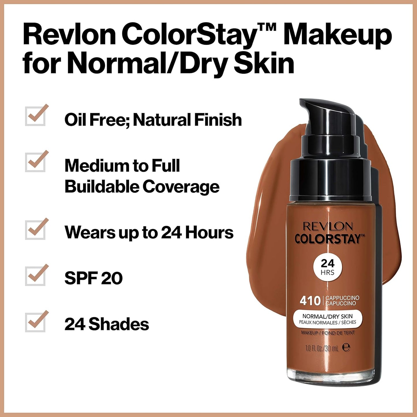 Revlon Liquid Foundation, ColorStay Face Makeup for Normal & Dry Skin, SPF 20, Longwear Medium-Full Coverage with Natural Finish, 240 Medium Beige, 1 Fl Oz