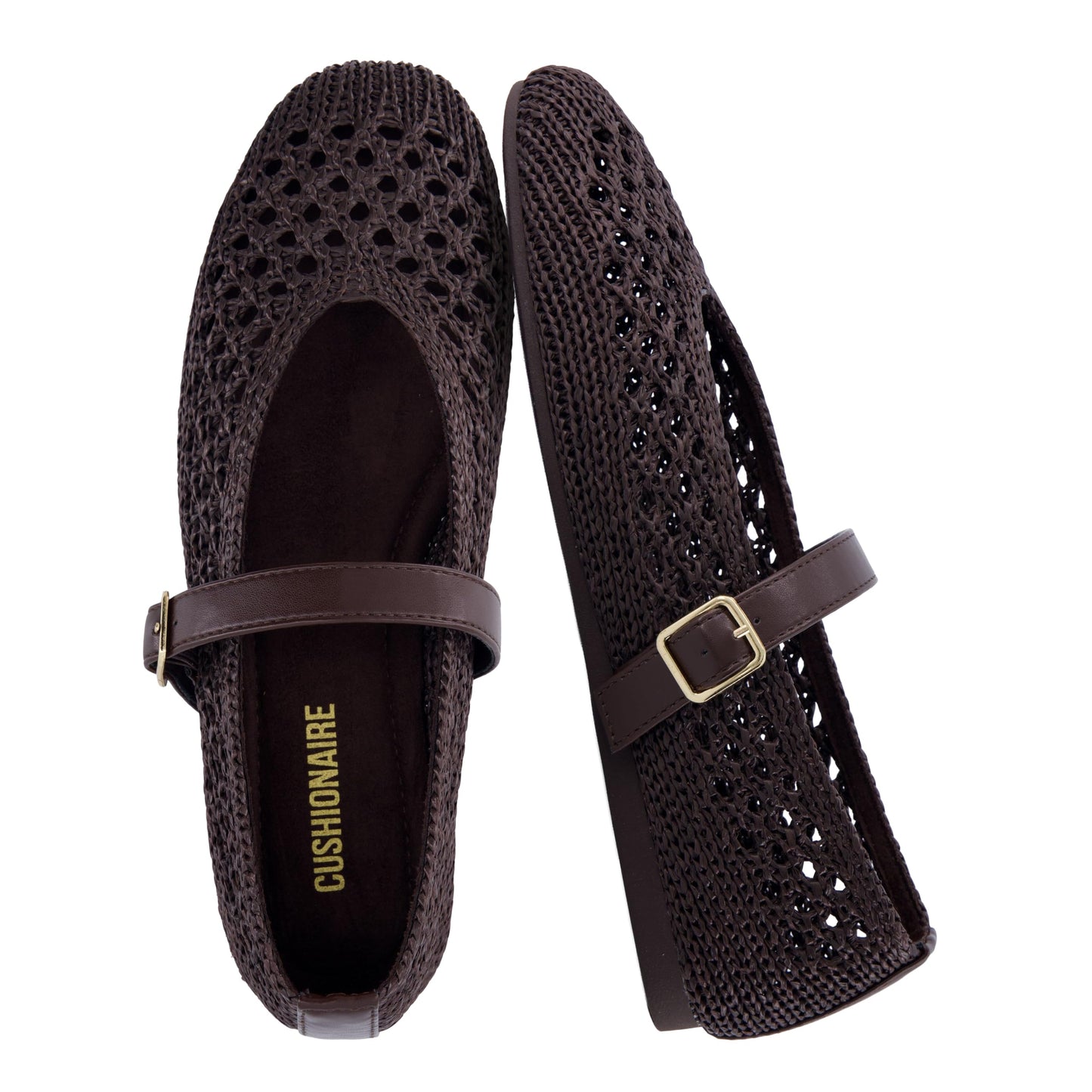 CUSHIONAIRE Graff Mary Jane Shoes for Women, Woven Ballet Flats with Adjustable Buckle Strap, Lightweight Slip On Shoes