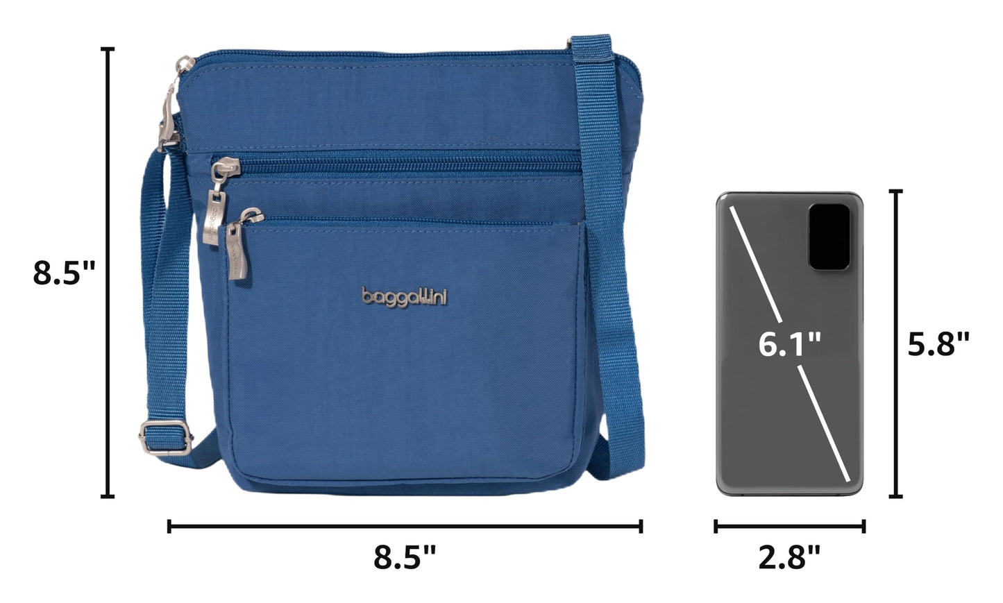 Baggallini Pocket Crossbody Bags for Women 8x8 Small Lightweight Durable Water-resistant Travel Purse W/Rfid