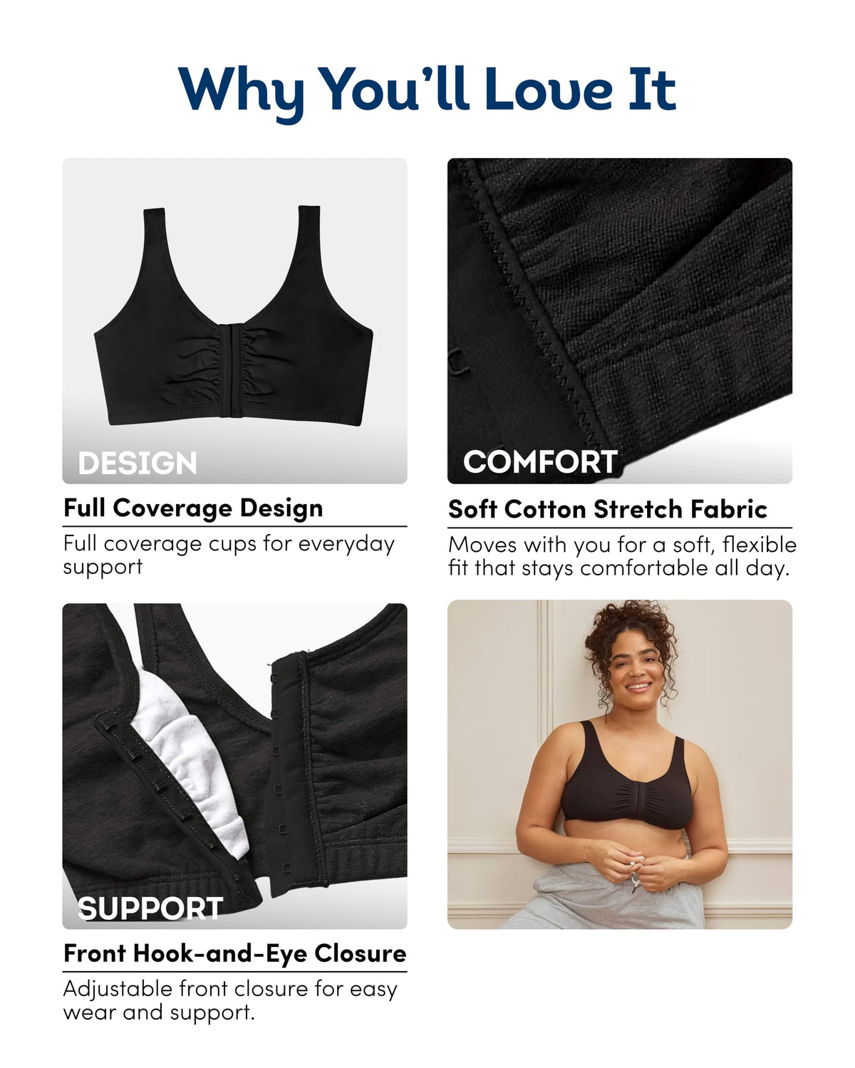 Fruit of the Loom Women's Front Close Builtup Sports Bra, Sand/Black 2-Pack, 36