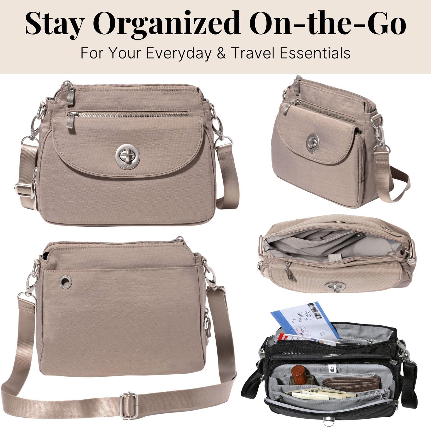 Baggallini Calais Crossbody Bags for Women 10x7 Lightweight Water-Resistant Travel Purse, RFID & Interior Organization