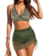 BMJL Womens High Waisted Bikini Sets Modlily Tummy Contol Swimsuits Skirt Floral Embroidery Top Mesh Swimwear(M,Army Green)