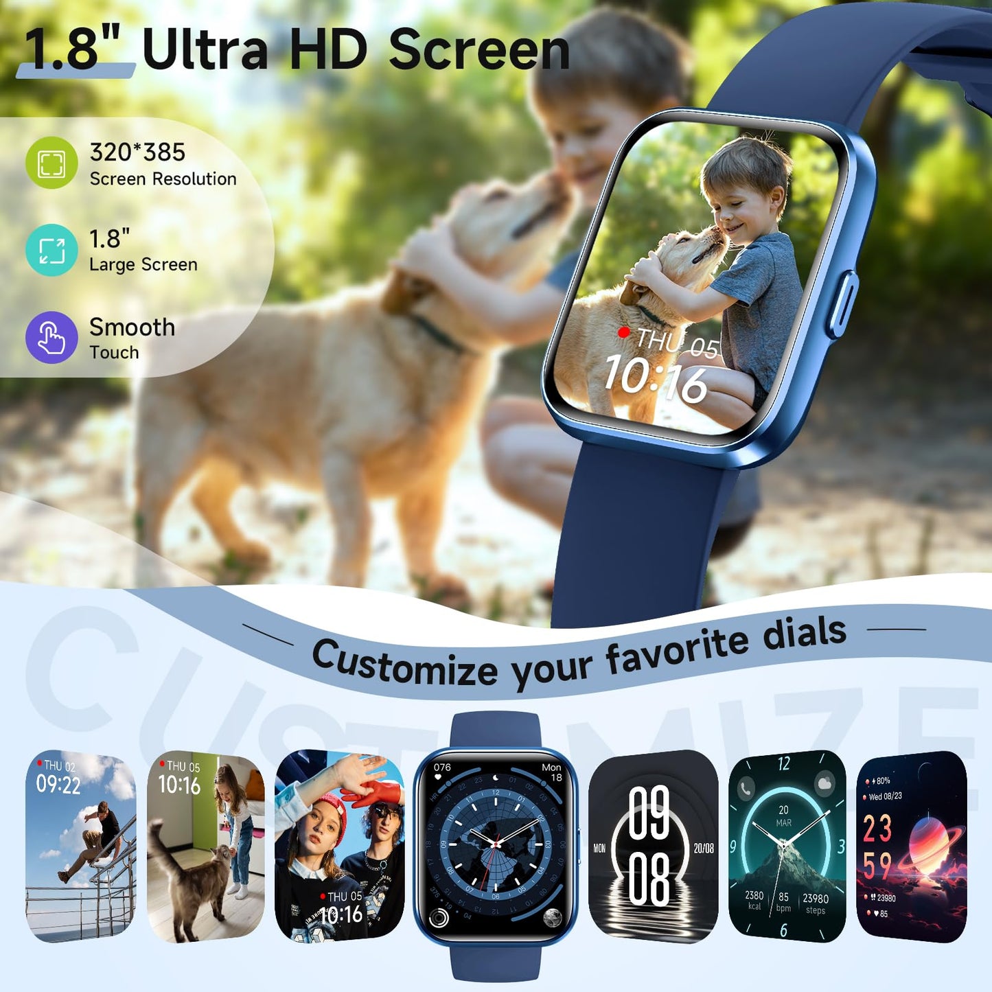 Smart Watches for Women, 1.8" Touch Screen Fitness Tracker for Android & iPhone, Answer/Make Calls, Alexa Built-in, Heart Rate/Sleep/SpO2 Monitor Smartwatch, IP68 Waterproof 101+ Sport Modes, 2 Bands