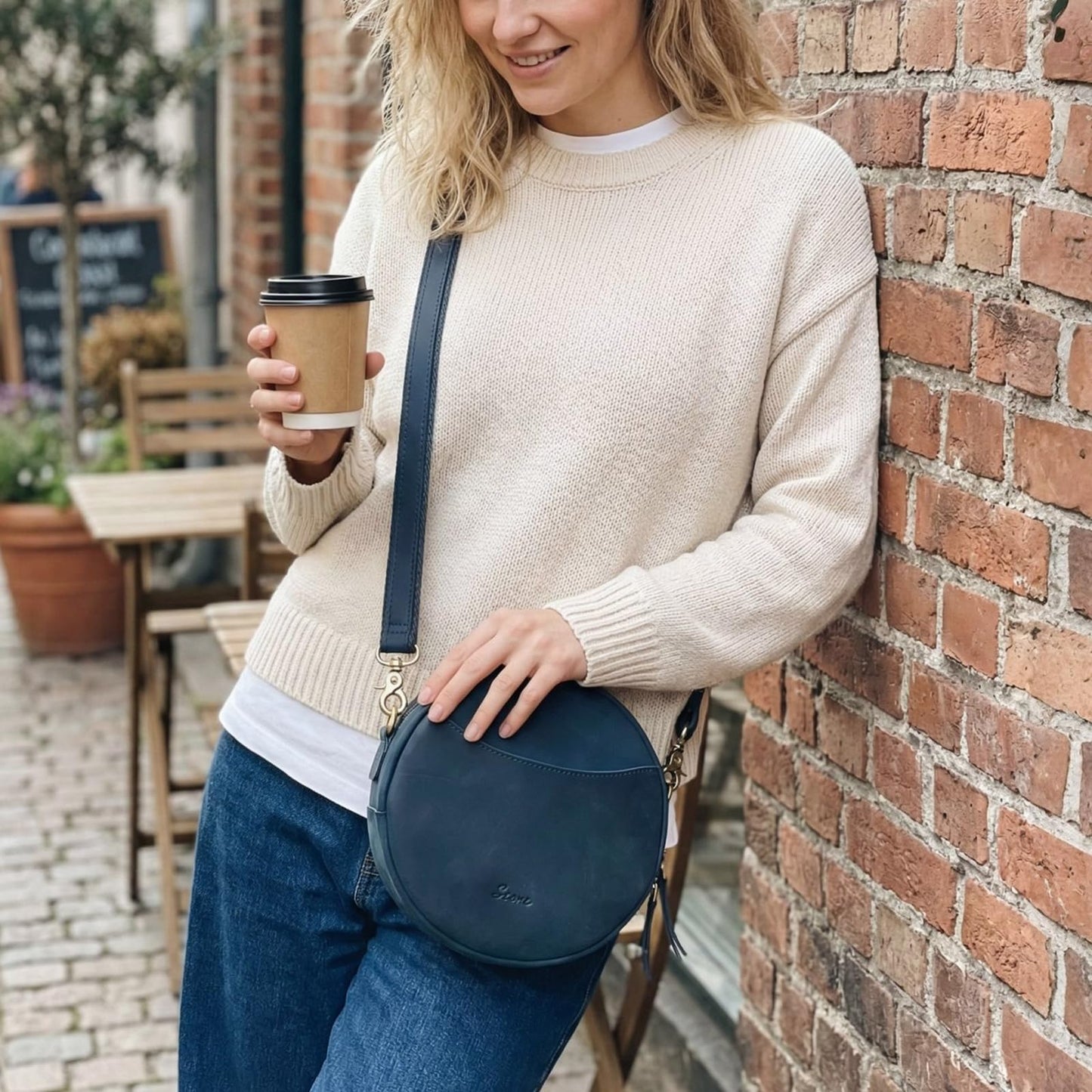 S-ZONE Leather Crossbody Bags for Women Circle Shoulder Round Purse Travel | Top Grain Leather, Keychain, Designer Handbag, Vintage, Multi Pockets, Detachable Strap, Eveyday Outing