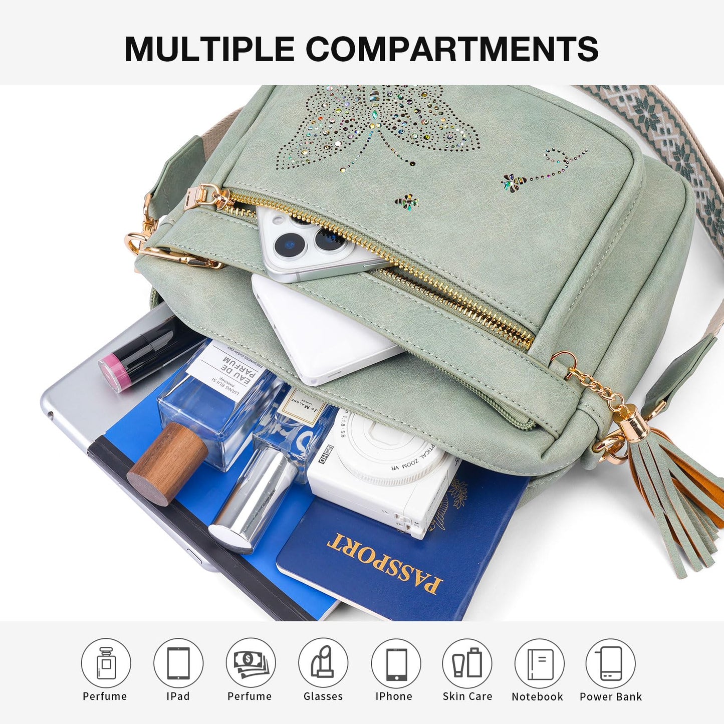 KITEVIUN Crossbody Bags for Women Trendy Leather Crossbody Purse Shoulder Handbags Butterfly Design