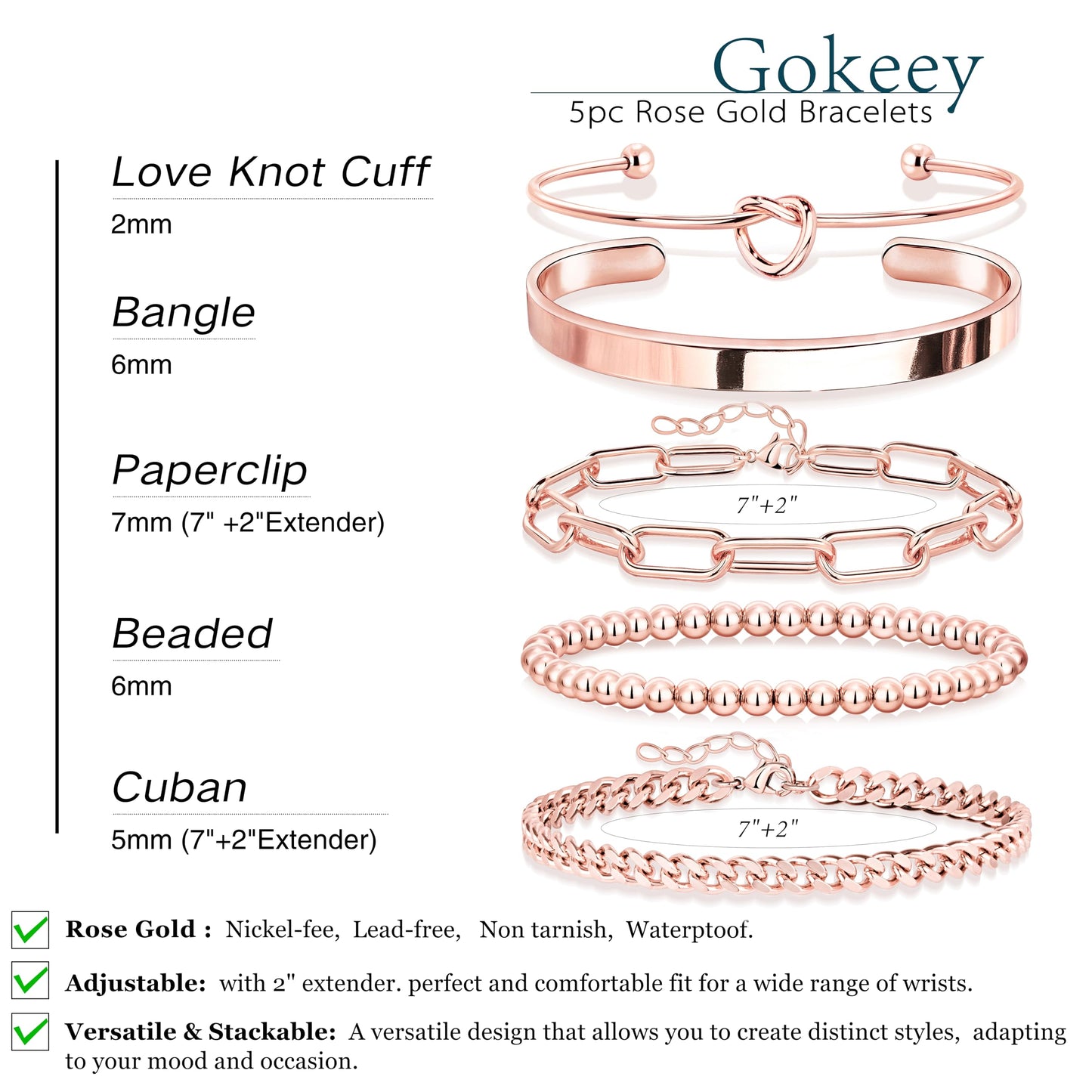 Gokeey Gold Bracelets Set for Women Non Tarnish, Waterproof 14K Gold Plated Sterling Silver Chunky Cuff Bracelet Stackable Gold Bangles Bracelet for Women Trendy Fashion Accessories Tie Knot Cuban Rope Paperclip Beaded Bracelet Stack Jewelry Mothers Day G