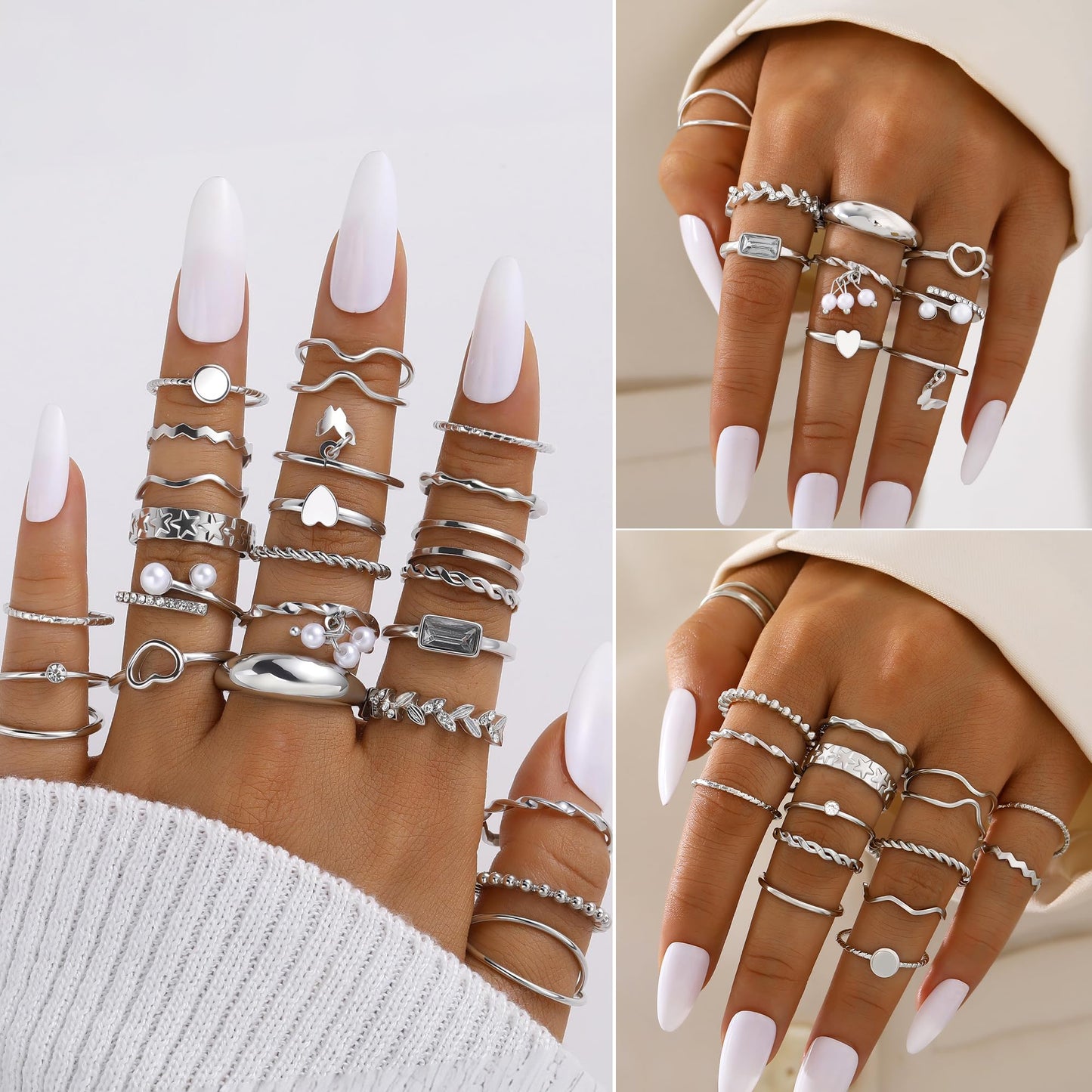 Jewelry 68 Pcs Gold Jewelry Set for Women with 7 Necklace, 17 Bracelet, 5 Hoop Earrings, 15 Stud Earrings, 24 Knuckle Rings for Women Jewelry Set for Women Gift