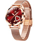 OLEVS Women's Small Wrist Rose Gold Tone Watch - Cute Diamond Heart Arabic Numerals Dial, Fashion Waterproof Mesh Bracelet Analog Dress for Ladies
