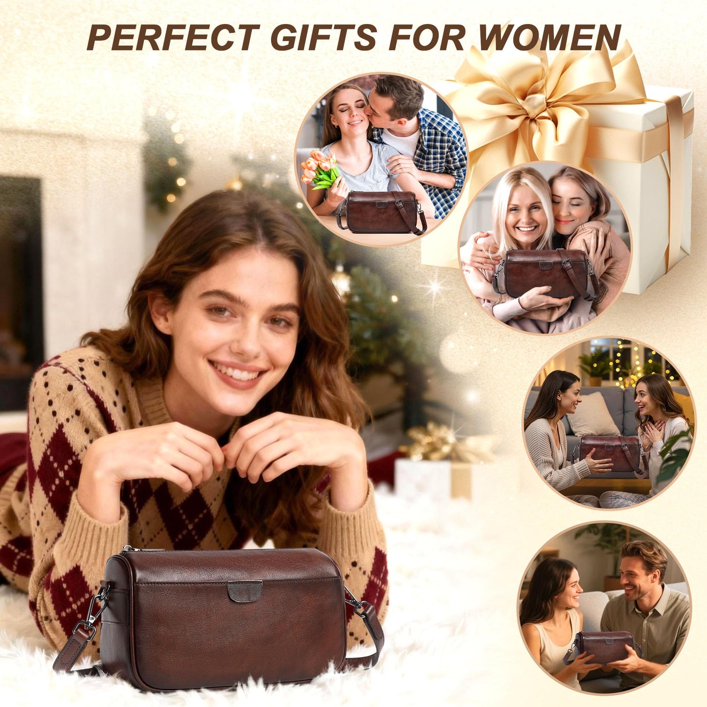 Genuine Leather Crossbody Purses Bag,Travel Casual Handbag,Small Shoulder Cross body Purse Trendy Gifts for Women