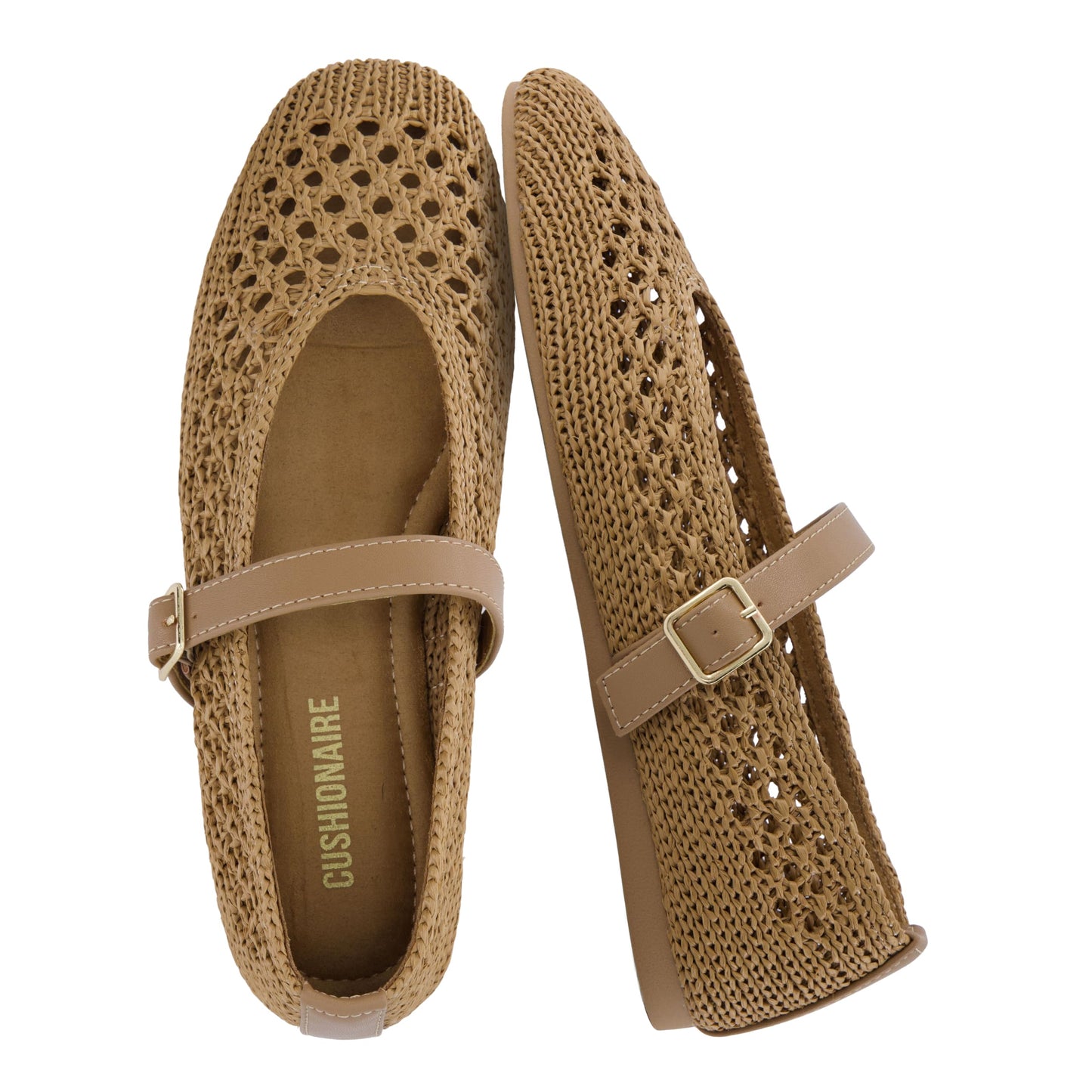 CUSHIONAIRE Graff Mary Jane Shoes for Women, Woven Ballet Flats with Adjustable Buckle Strap, Lightweight Slip On Shoes
