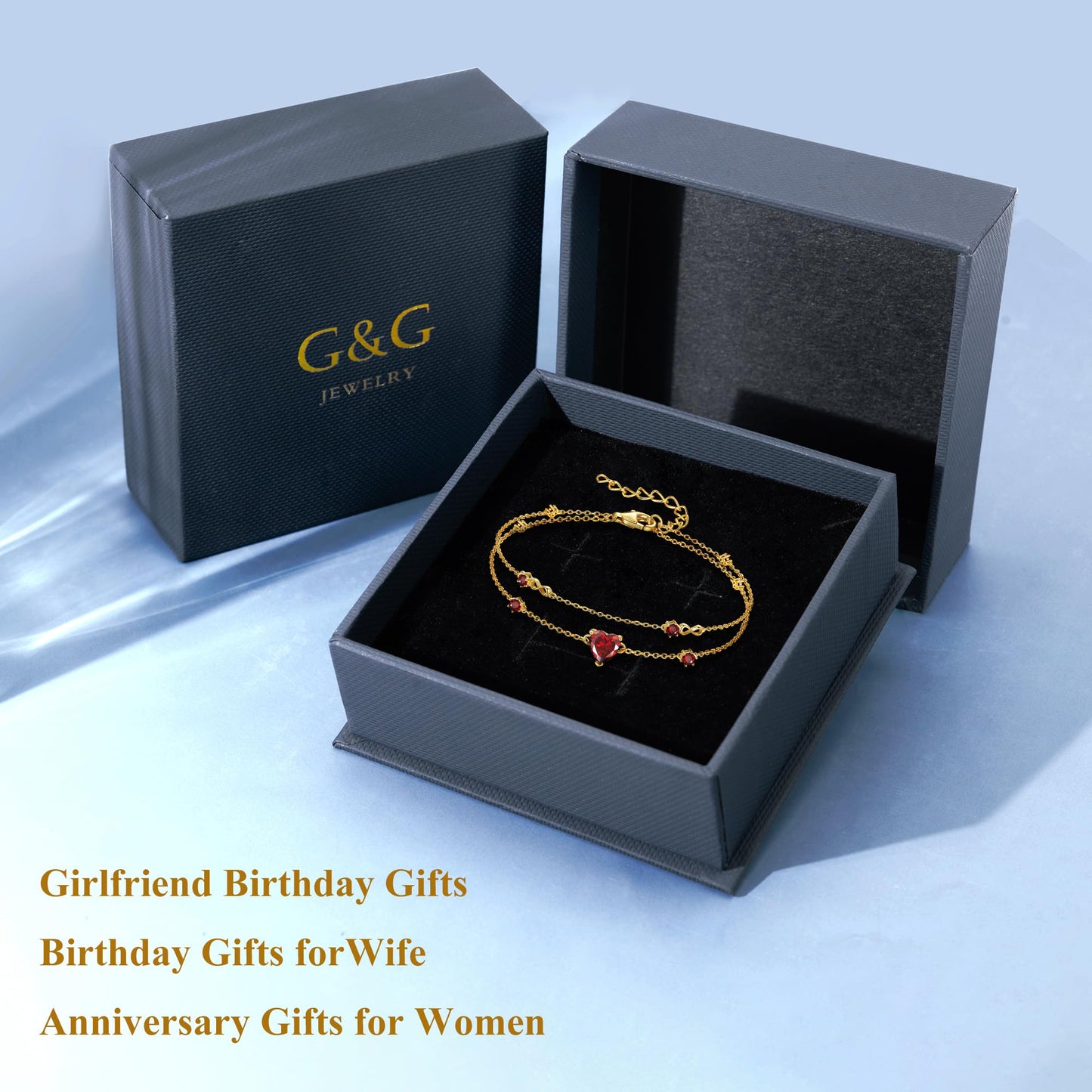G&GEMSJEW Infinity Heart Birthstone Bracelets for Women, 925 Sterling Silver Women Charm Link Bracelet Adjustable, Birthday Anniversary Christmas Jewelry Gifts for Women Wife Mom Girlfriend Her