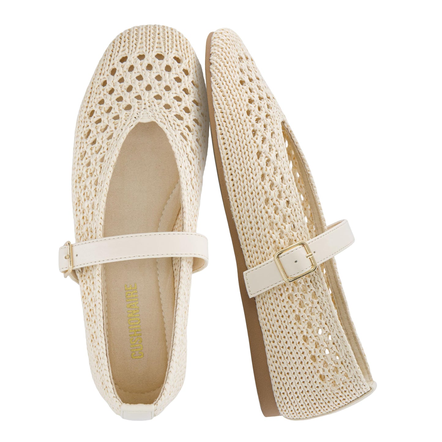 CUSHIONAIRE Graff Mary Jane Shoes for Women, Woven Ballet Flats with Adjustable Buckle Strap, Lightweight Slip On Shoes