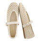 CUSHIONAIRE Graff Mary Jane Shoes for Women, Woven Ballet Flats with Adjustable Buckle Strap, Lightweight Slip On Shoes