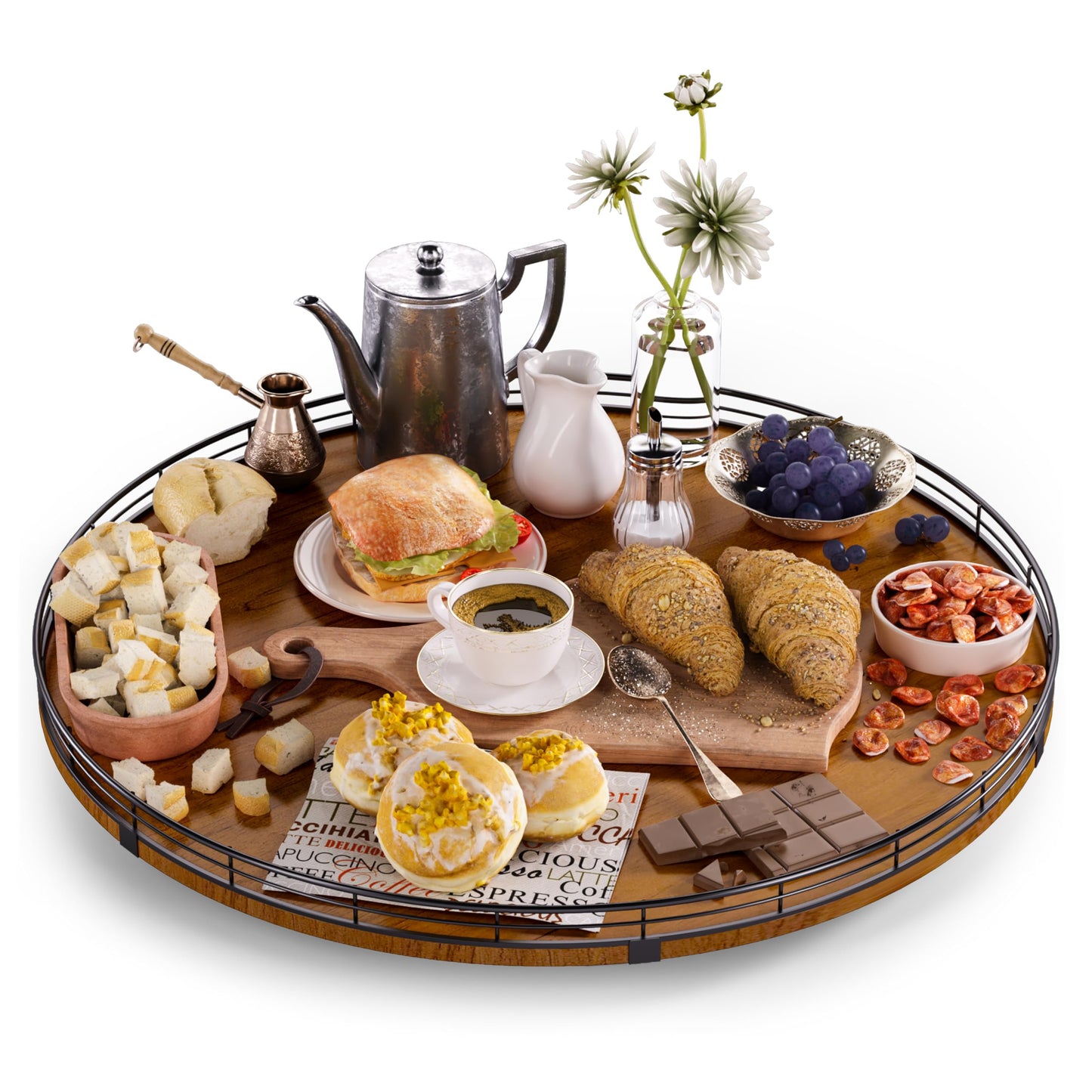 AMH Lazy Susan Wooden Organizer for Table Top