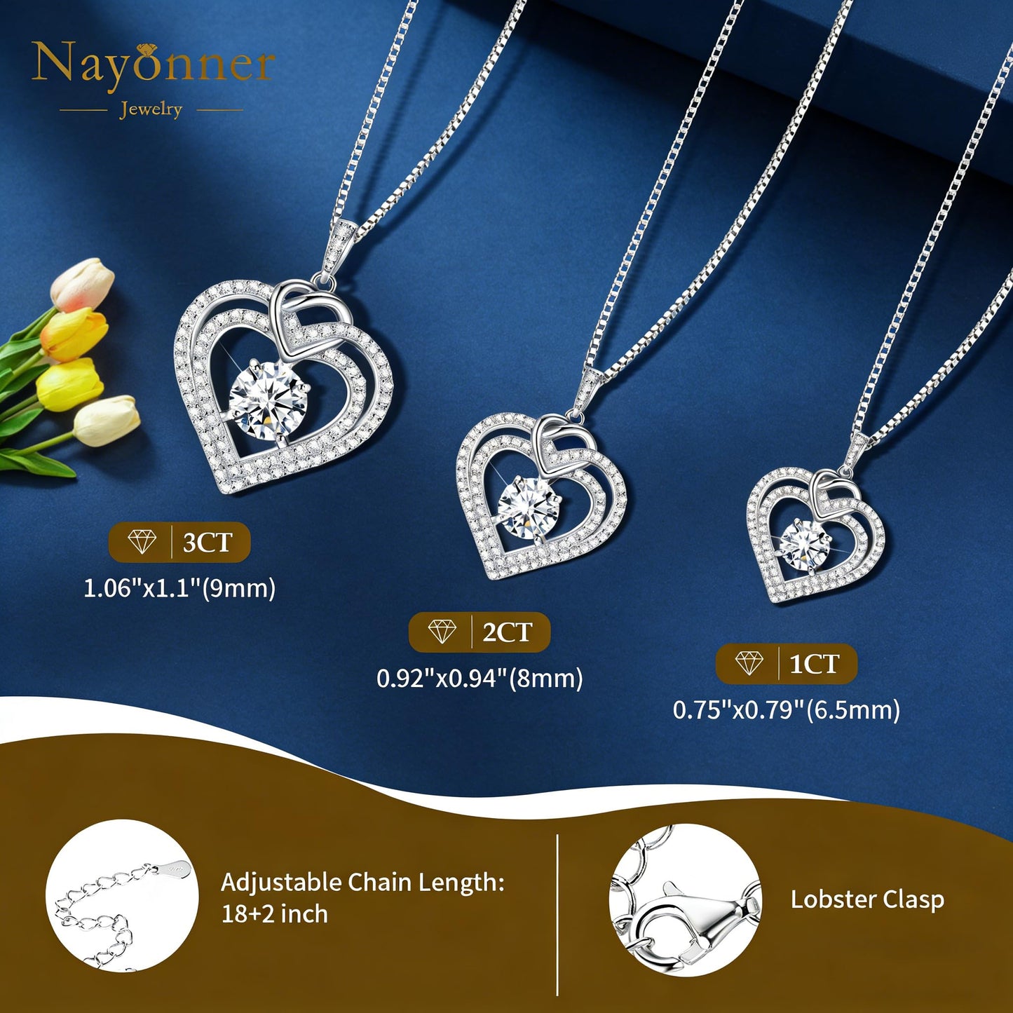 Gorgeous Moissanite Necklaces for Women - Sterling Silver 1-3CT D Color Moissanite Pendant Necklace, Mother Day Birthday Gifts for Mom Wife Girlfriend Daughter, Wedding Anniversary Christmas Jewelry Gift