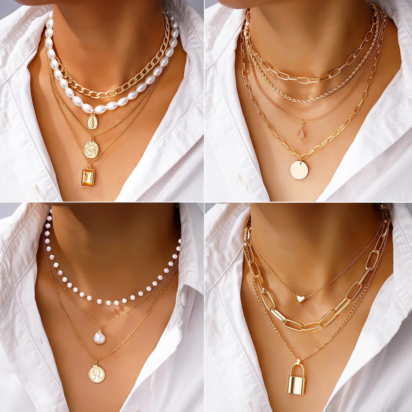 Jewelry 68 Pcs Gold Jewelry Set for Women with 7 Necklace, 17 Bracelet, 5 Hoop Earrings, 15 Stud Earrings, 24 Knuckle Rings for Women Jewelry Set for Women Gift