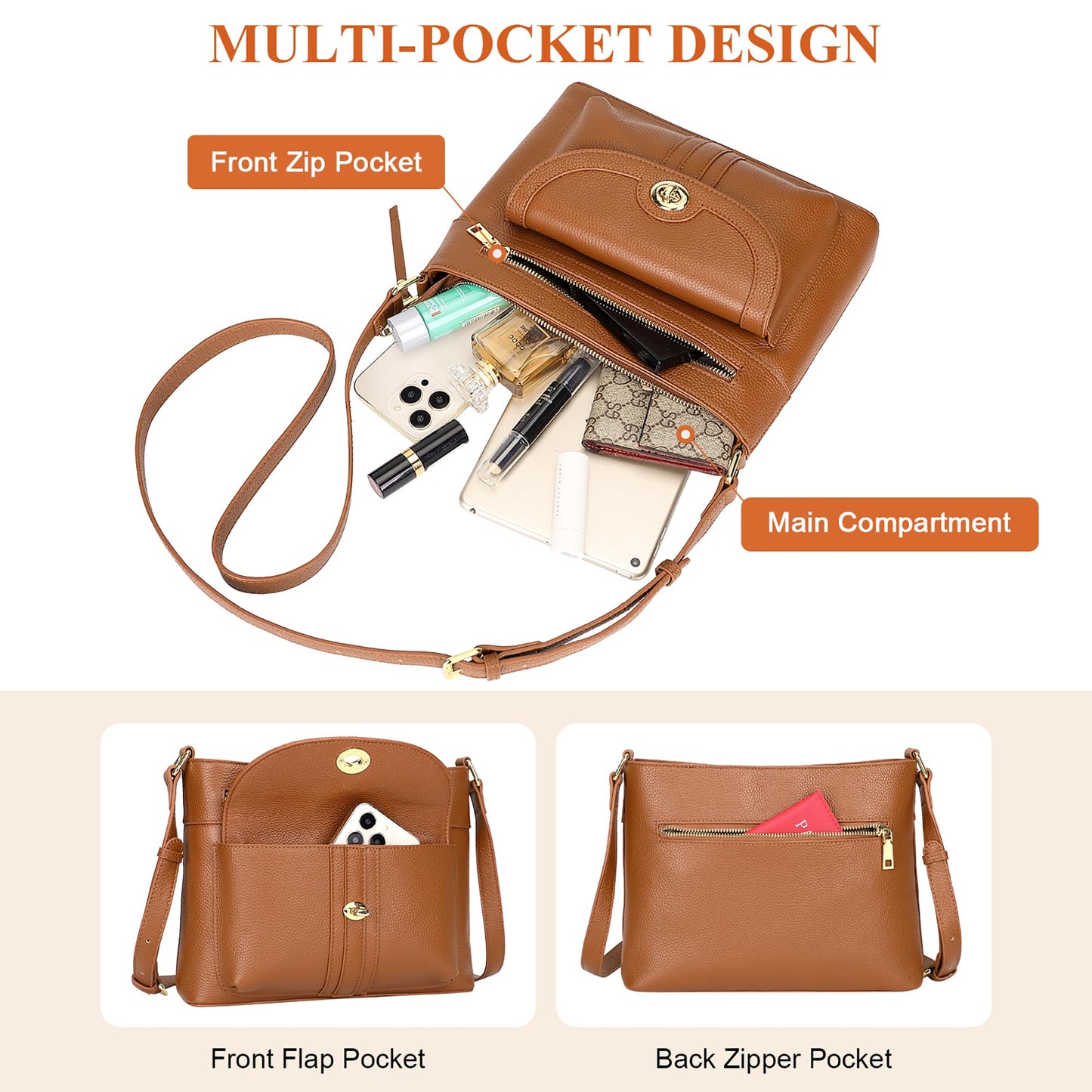 Over Earth Genuine Leather Crossbody Bags for Women Trendy Purses and Ladies Shoulder Handbags