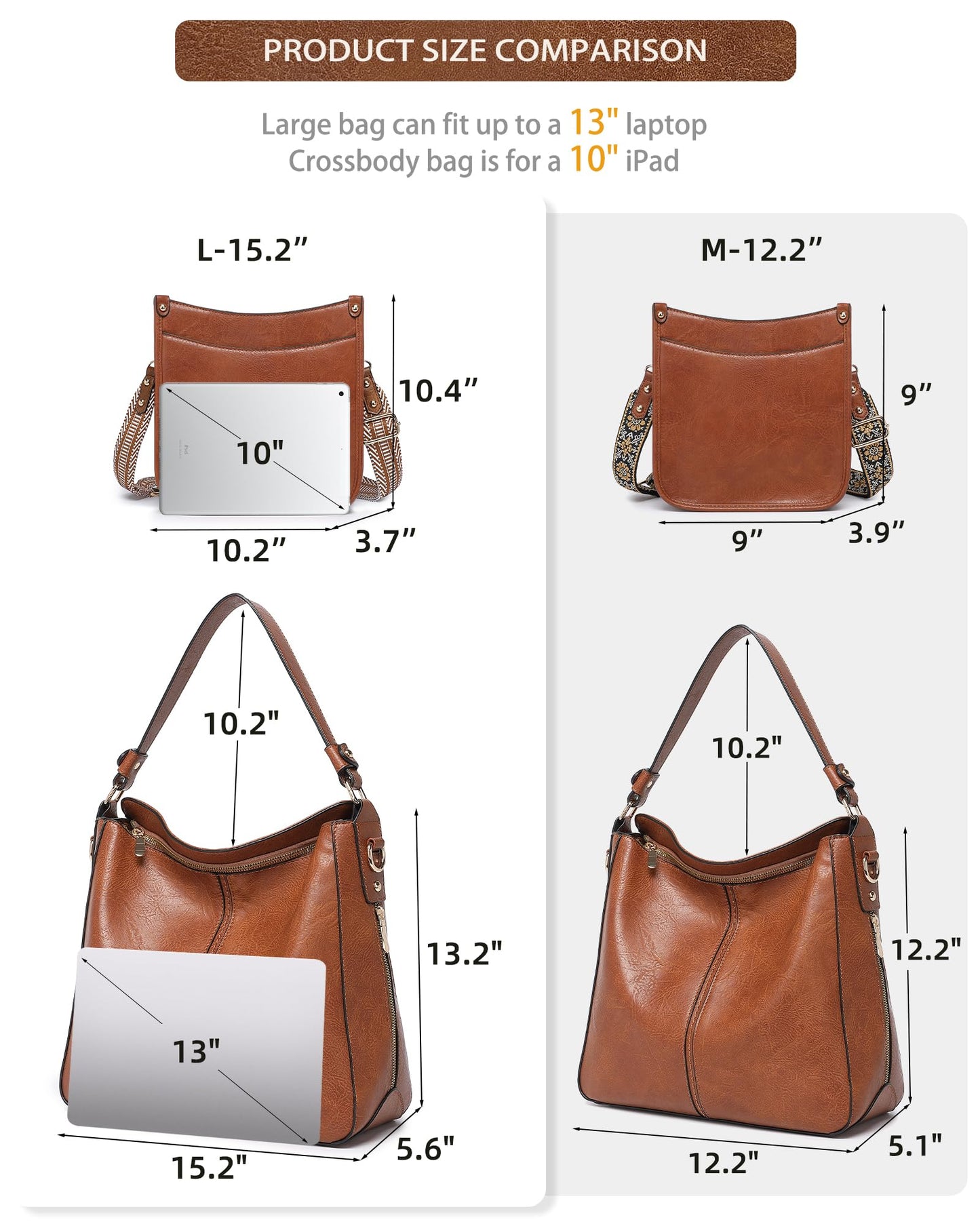 Purses for Women 3PCS, Crossbody Bags Set Large Leather Purse Shoulder Handbags with Wallet Adjustable Straps for Ladies Tote