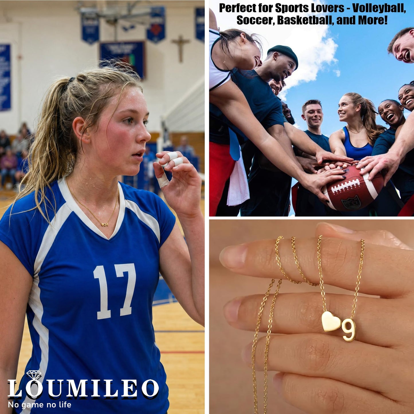 Softball/Soccer/Volleyball/Basketball/Tennis Necklace for Women S925 Sterling Silver/14k Gold Plated Heart Number Pendant Necklaces for Women Jewelry Gift for Sister Friends Daughter Mom
