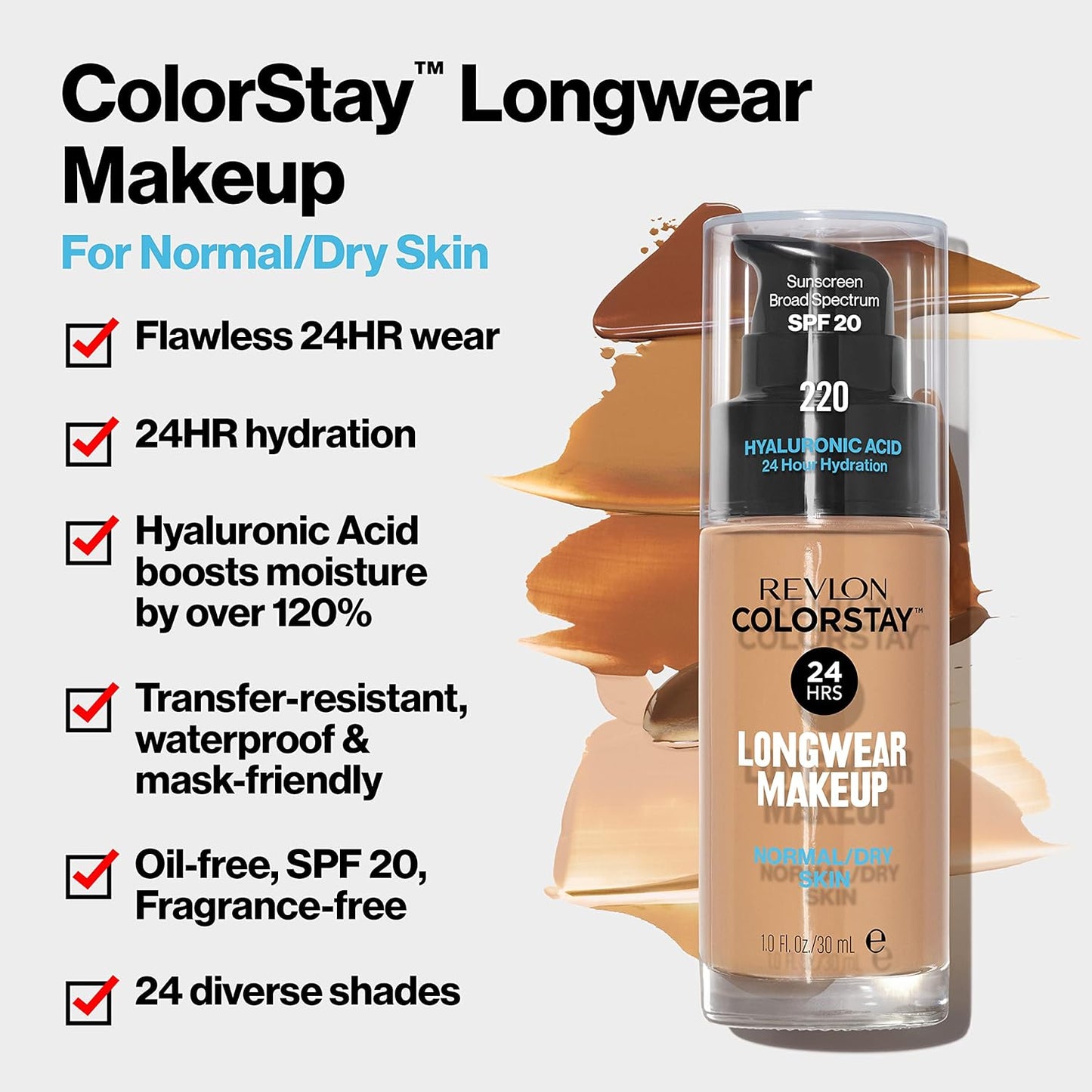 Revlon Liquid Foundation, ColorStay Face Makeup for Normal & Dry Skin, SPF 20, Longwear Medium-Full Coverage with Natural Finish, 240 Medium Beige, 1 Fl Oz
