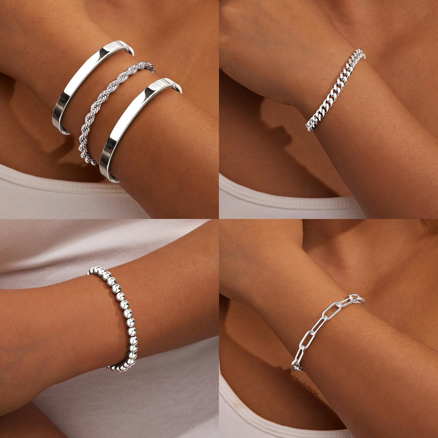 Gokeey Gold Bracelets Set for Women Non Tarnish, Waterproof 14K Gold Plated Sterling Silver Chunky Cuff Bracelet Stackable Gold Bangles Bracelet for Women Trendy Fashion Accessories Tie Knot Cuban Rope Paperclip Beaded Bracelet Stack Jewelry Mothers Day G