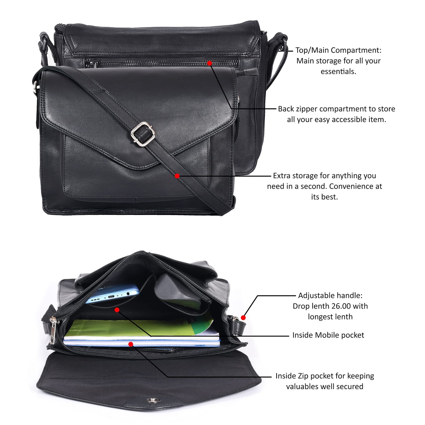 Leather Flapover Crossbody Handbag Purse for Women with Adjustable Strap & Overflap Snap Closure Tote/Bag
