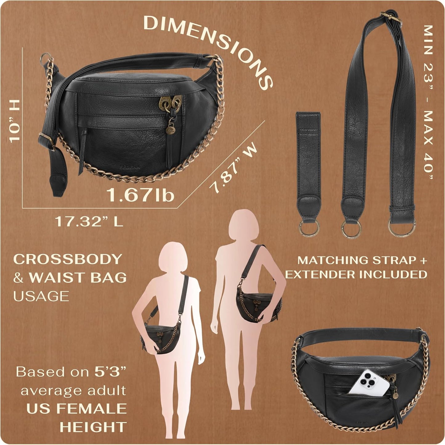 Anti Pickpocket Crossbody Bag – Large Vegan Black Leather Sling Bag with RFID & Glasses Pockets, Anti Theft Design, Multiple Compartments, Chain Detail Travel Crossbody Bag for Women