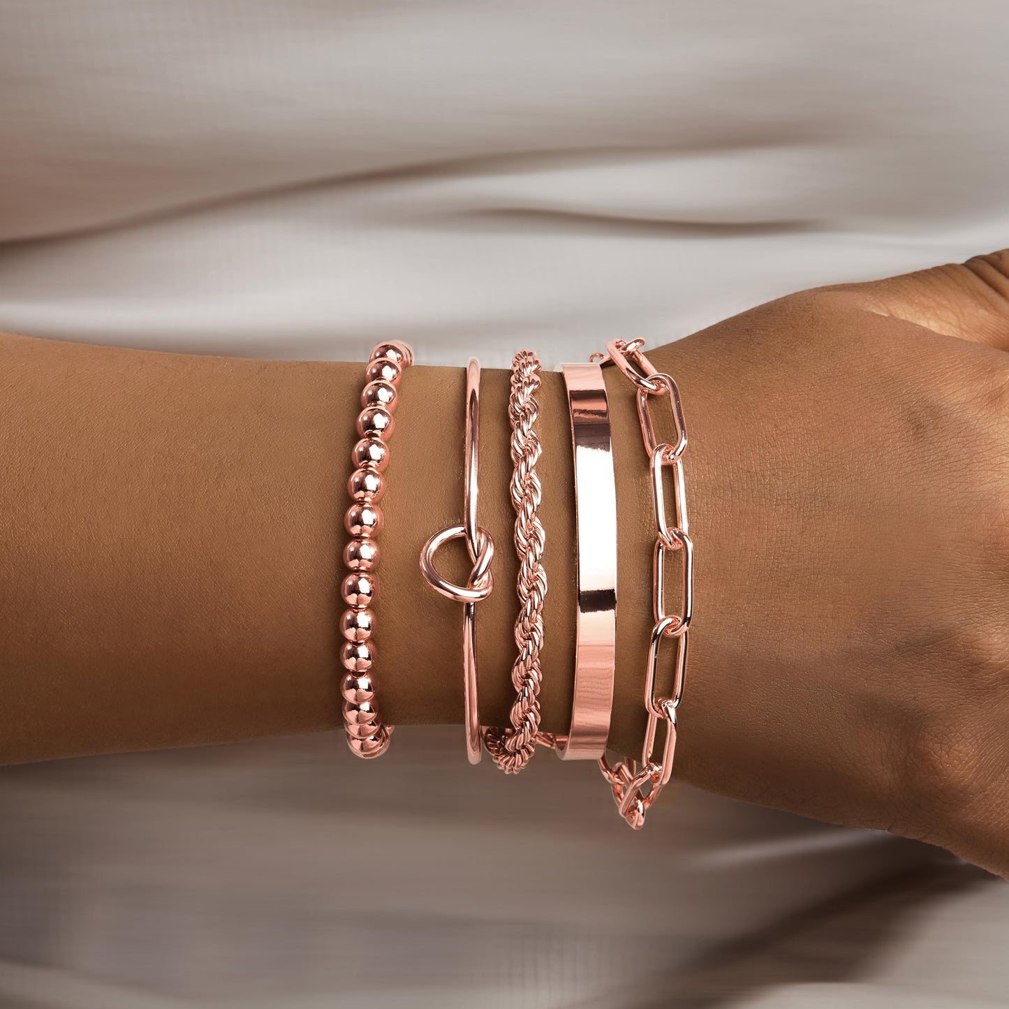 Gokeey Gold Bracelets Set for Women Non Tarnish, Waterproof 14K Gold Plated Sterling Silver Chunky Cuff Bracelet Stackable Gold Bangles Bracelet for Women Trendy Fashion Accessories Tie Knot Cuban Rope Paperclip Beaded Bracelet Stack Jewelry Mothers Day G