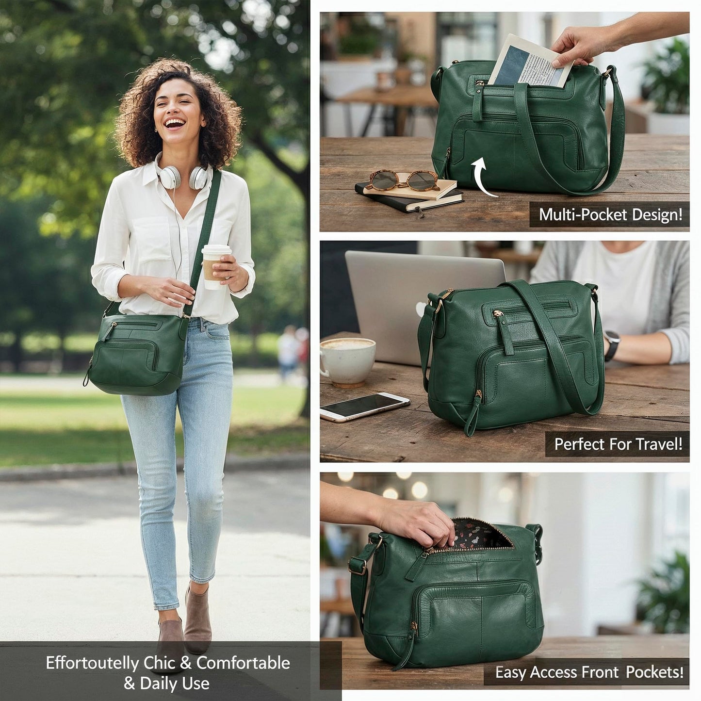 Oak Leathers Women's Crossbody Bag - Genuine Leather Crossover Shoulder Purse With Adjustable Sling Strap - Medium Size