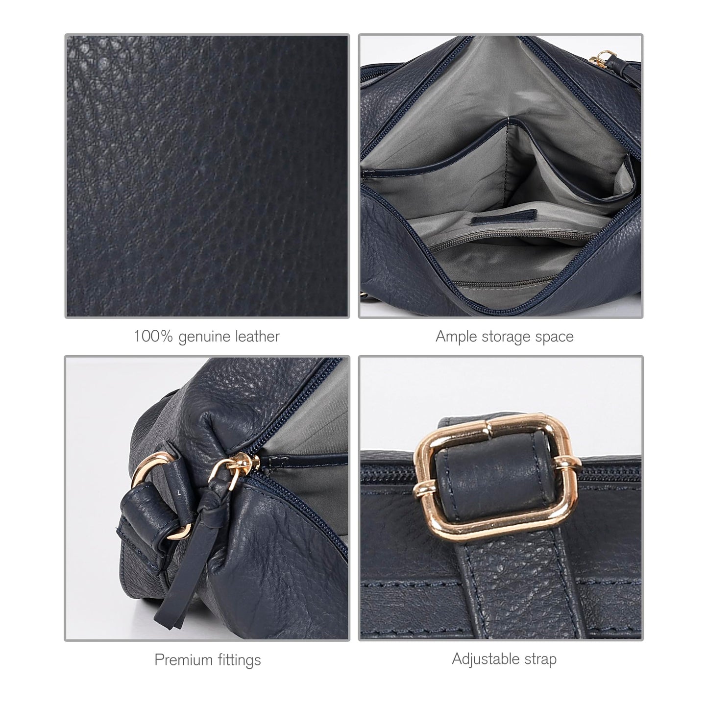 Oak Leathers Women's Crossbody Bag - Genuine Leather Crossover Shoulder Purse With Adjustable Sling Strap - Medium Size