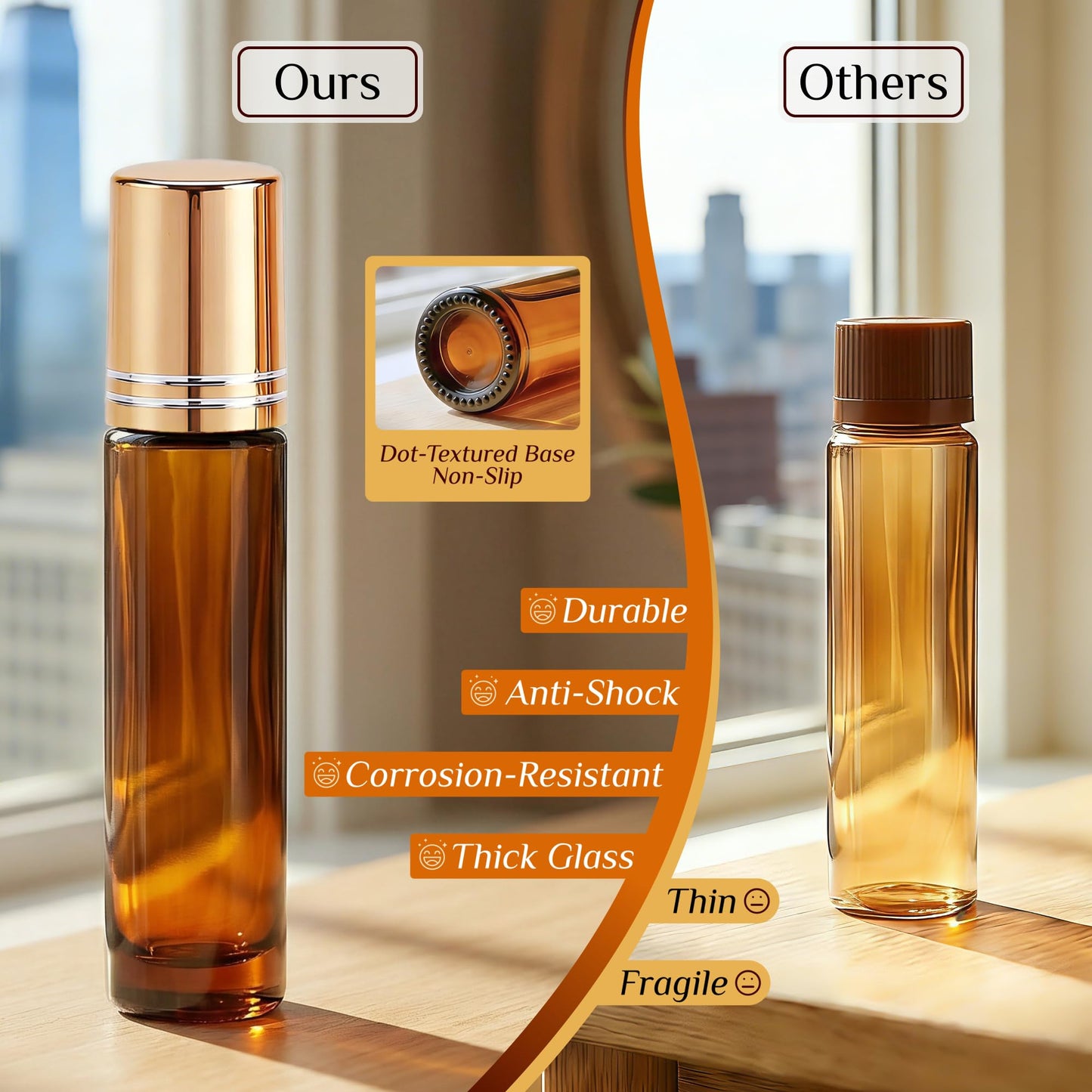 PrettyCare 4 Pack Amber Glass Oil Roller Bottles for Essential Oils 10ml, Roll On Bottles with Stainless Steel Roller Ball Leak-Proof Perfume Travel Refillable Bottle Empty, Beauty & Personal Care