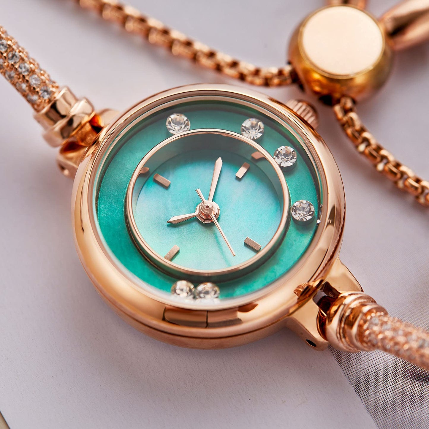 TIME100 Women's Bracelet Watches Ladies Quartz Wrist Watch with Green Dial Bezel with Crystals in Movement Bracelet Strap with Diamonds Waterproof