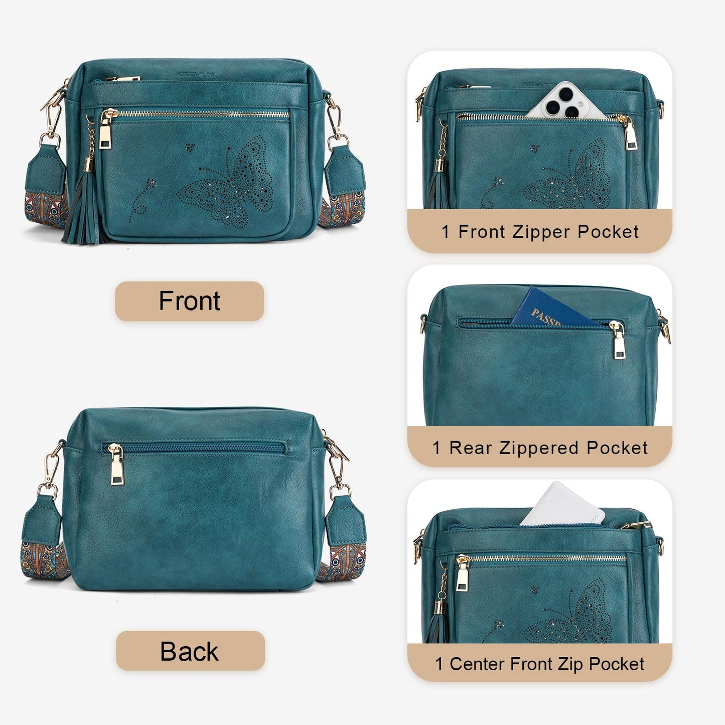 KITEVIUN Crossbody Bags for Women Trendy Leather Crossbody Purse Shoulder Handbags Butterfly Design