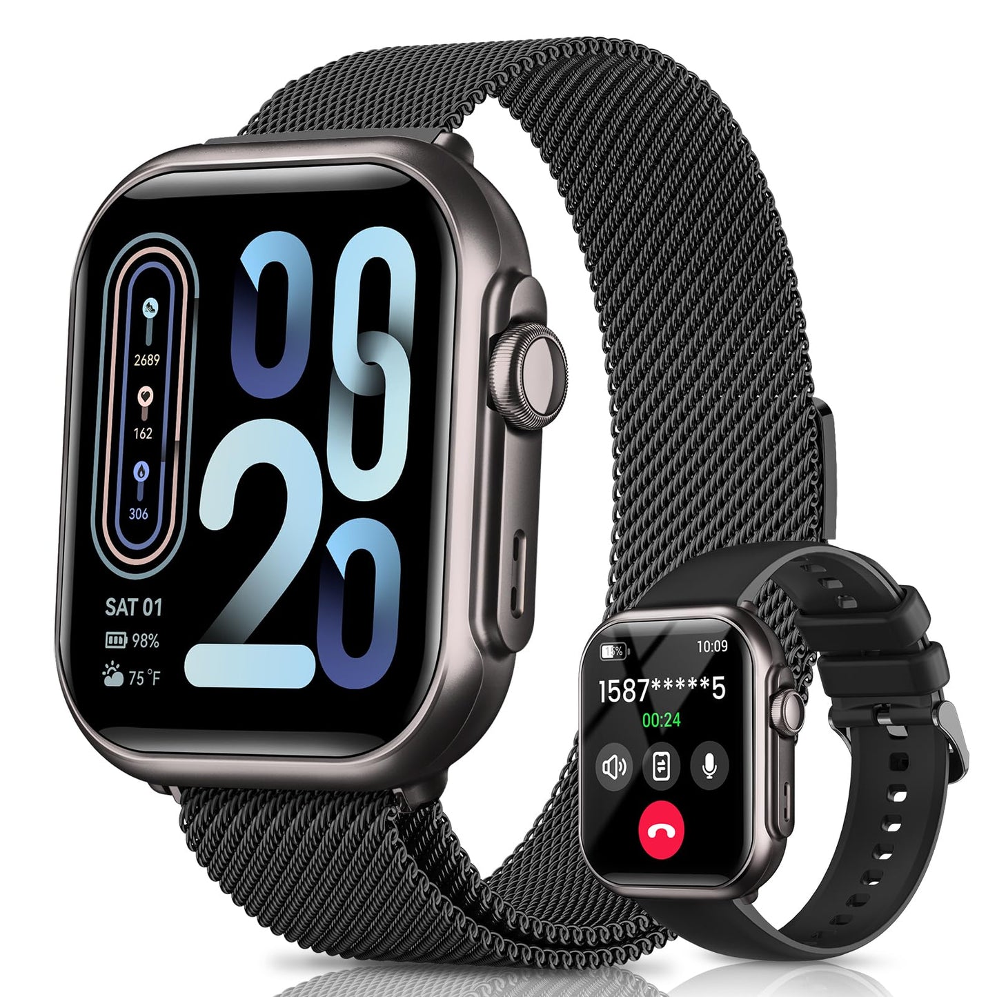 Smart Watch for Women for iPhone Android: 1.85"Smartwatch with Make/Answer Call Sleep Heart Rate SpO2 Blood Pressure Monitor IP68 Waterproof 120+Sport Mode Fitness Tracker 1000mAh Battery 2Bands Pink