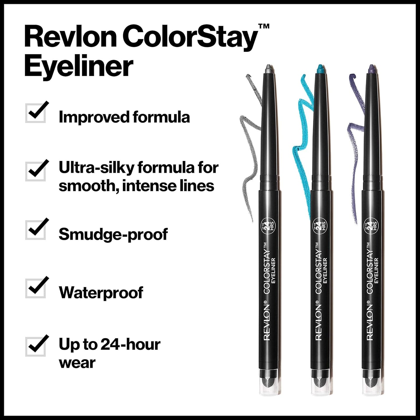 Revlon ColorStay Pencil Waterproof Eyeliner, Smudge-Proof, Eye Makeup with Built-In Sharpener, Long-Lasting, Matte Finish, 201 Black, 2 pack
