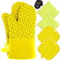 KEGOUU Oven Mitts and Pot Holders 6pcs Set, Kitchen Oven Glove High Heat Resistant 500 Degree Extra Long Oven Mitts and Potholder with Non-Slip Silicone Surface for Cooking (Gray)