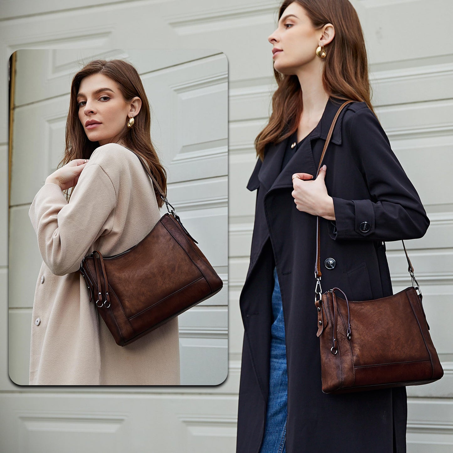 Iswee Leather Crossbody Bags for Women Shoulder Purse Medium Hobo Genuine Leather Satchel Purses and Handbags