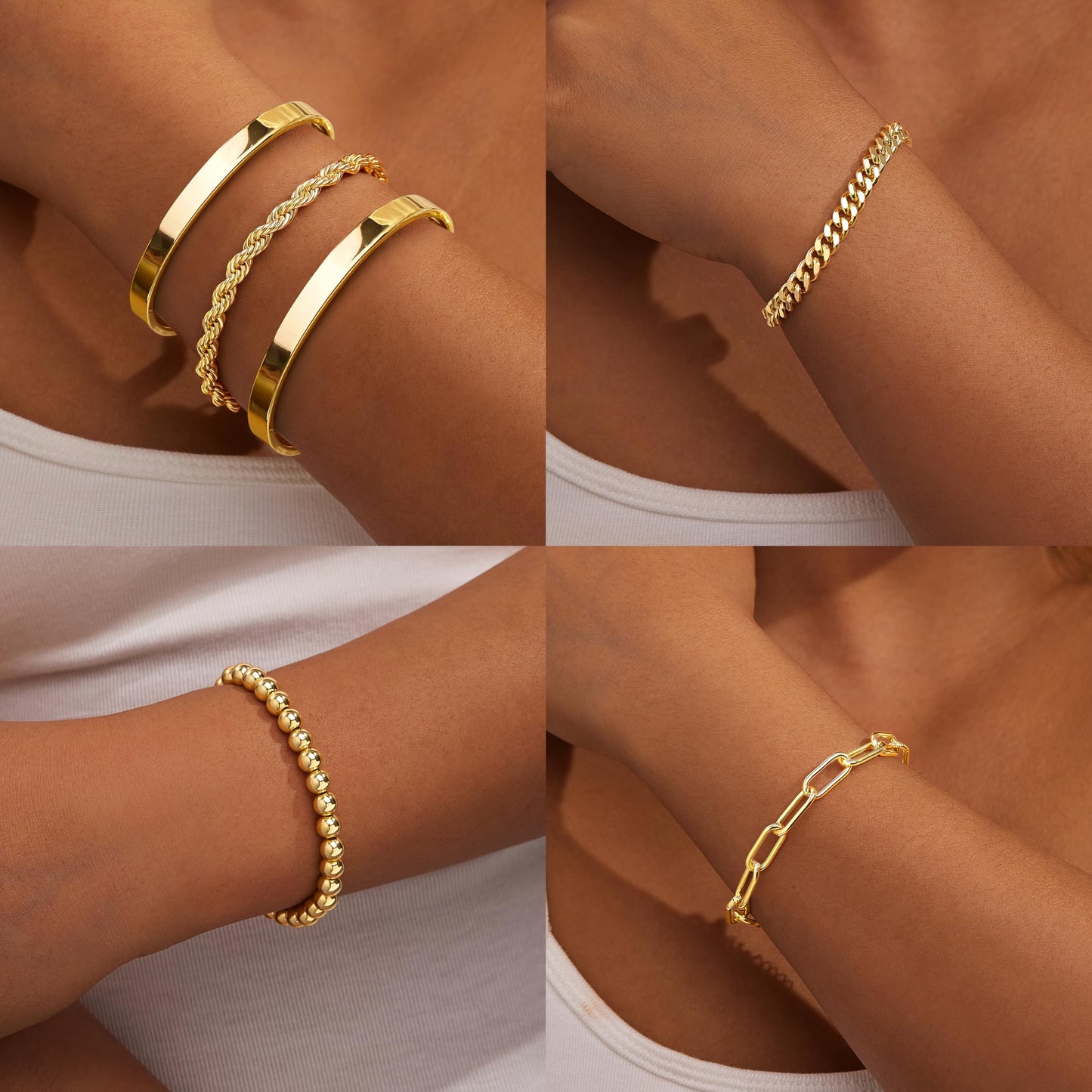 Gokeey Gold Bracelets Set for Women Non Tarnish, Waterproof 14K Gold Plated Sterling Silver Chunky Cuff Bracelet Stackable Gold Bangles Bracelet for Women Trendy Fashion Accessories Tie Knot Cuban Rope Paperclip Beaded Bracelet Stack Jewelry Mothers Day G