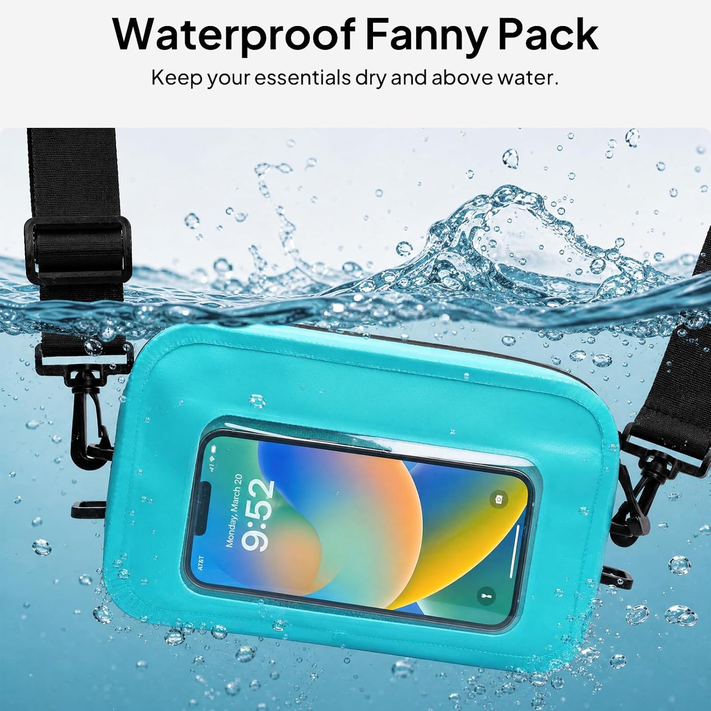 TOPEAST Waterproof Fanny Pack for Women & Men, Waterproof Belt Bag with Phone Pouch, Adjustable Crossbody & Waist Pack for Swimming, Hiking, Beach & Outdoors Essentials, Blue