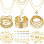 Jewelry 68 Pcs Gold Jewelry Set for Women with 7 Necklace, 17 Bracelet, 5 Hoop Earrings, 15 Stud Earrings, 24 Knuckle Rings for Women Jewelry Set for Women Gift