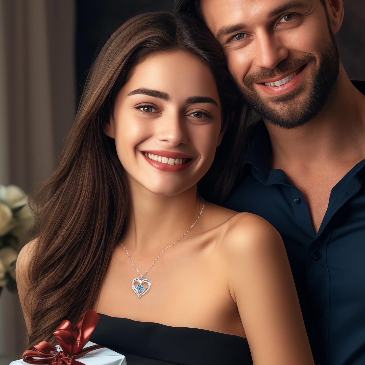 LOUISA SECRET Double Love Heart Birthstone Necklaces for Women, Birthday Gift for Girlfriend, Anniversary Jewelry Gift for Her, 925 Sterling Silver Jewelry Christmas Anniversary Birthday Present Gifts for Wife Girlfriend Mom Grandma Daughter
