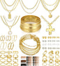 Jewelry 68 Pcs Gold Jewelry Set for Women with 7 Necklace, 17 Bracelet, 5 Hoop Earrings, 15 Stud Earrings, 24 Knuckle Rings for Women Jewelry Set for Women Gift