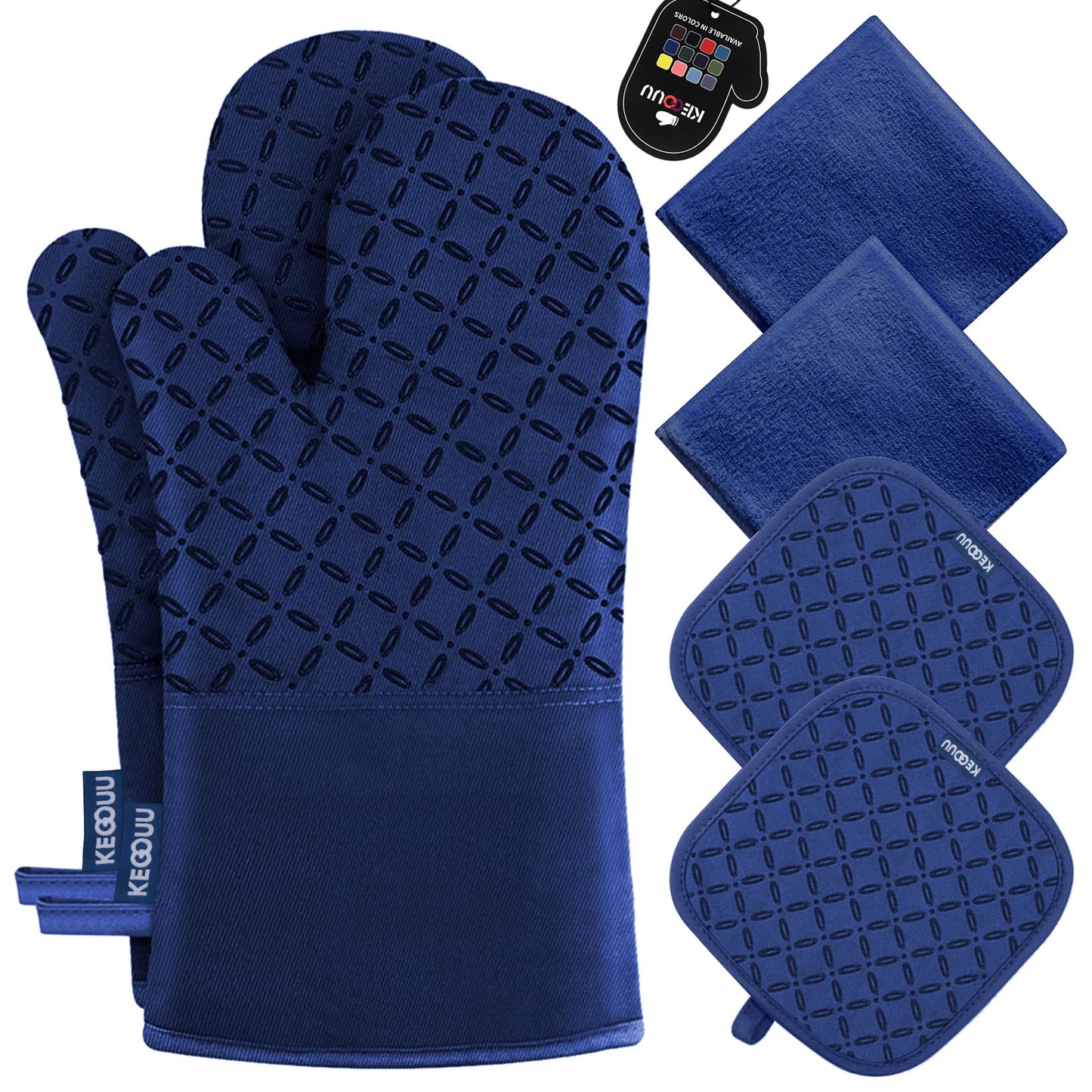 KEGOUU Oven Mitts and Pot Holders 6pcs Set, Kitchen Oven Glove High Heat Resistant 500 Degree Extra Long Oven Mitts and Potholder with Non-Slip Silicone Surface for Cooking (Gray)