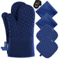 KEGOUU Oven Mitts and Pot Holders 6pcs Set, Kitchen Oven Glove High Heat Resistant 500 Degree Extra Long Oven Mitts and Potholder with Non-Slip Silicone Surface for Cooking (Gray)