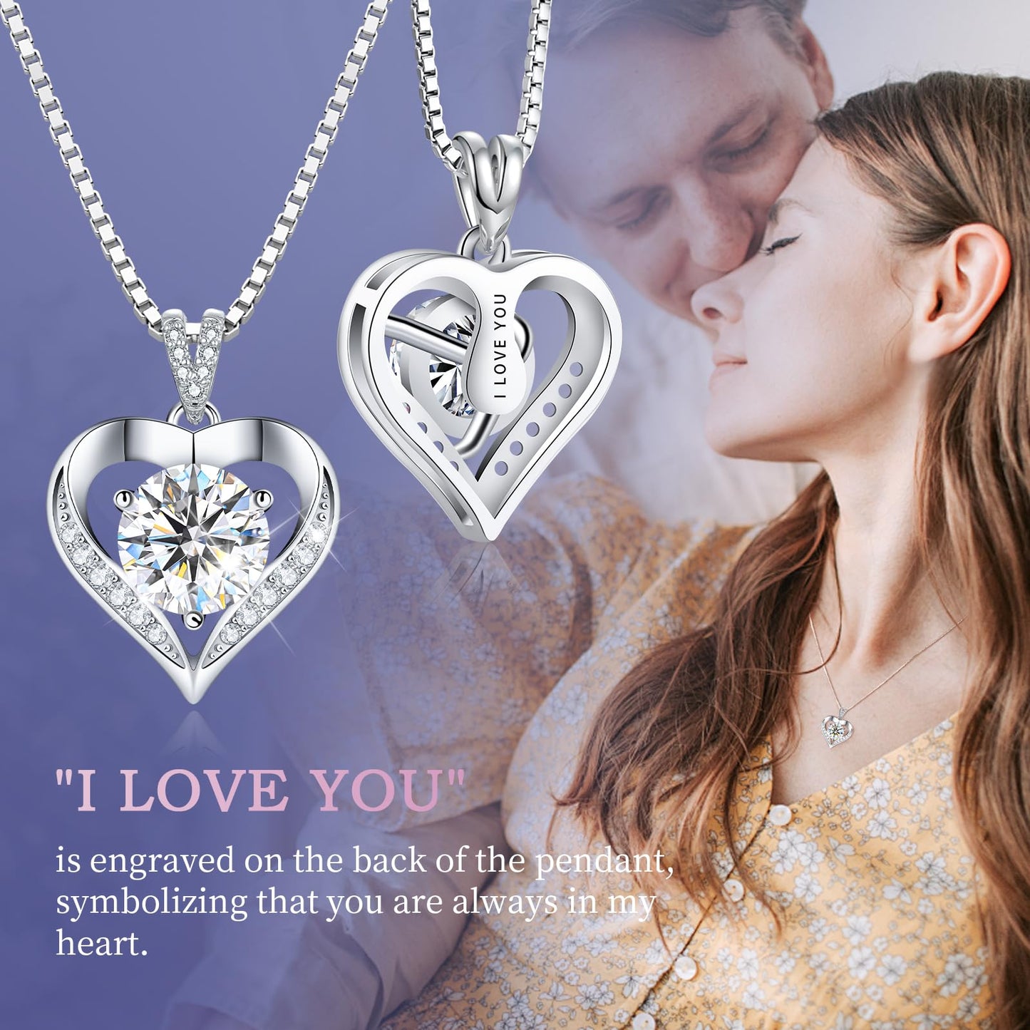 Gorgeous Moissanite Necklaces for Women - Sterling Silver 1-3CT D Color Moissanite Pendant Necklace, Mother Day Birthday Gifts for Mom Wife Girlfriend Daughter, Wedding Anniversary Christmas Jewelry Gift