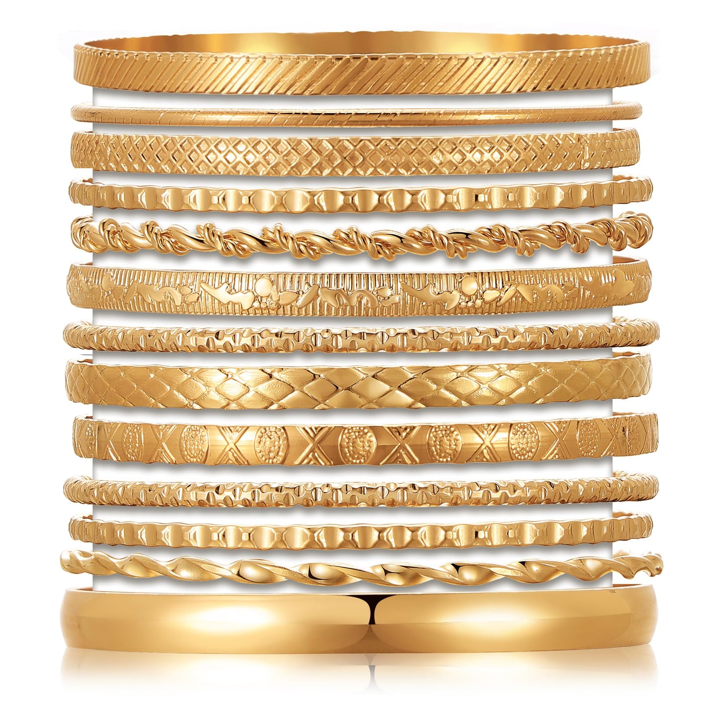 17IF Gold Bangle Bracelet For Women, 14k Multilayer Charm Textured Stackable Bracelets Boho Indian Chunky Cuff Fashion Jewelry Gift