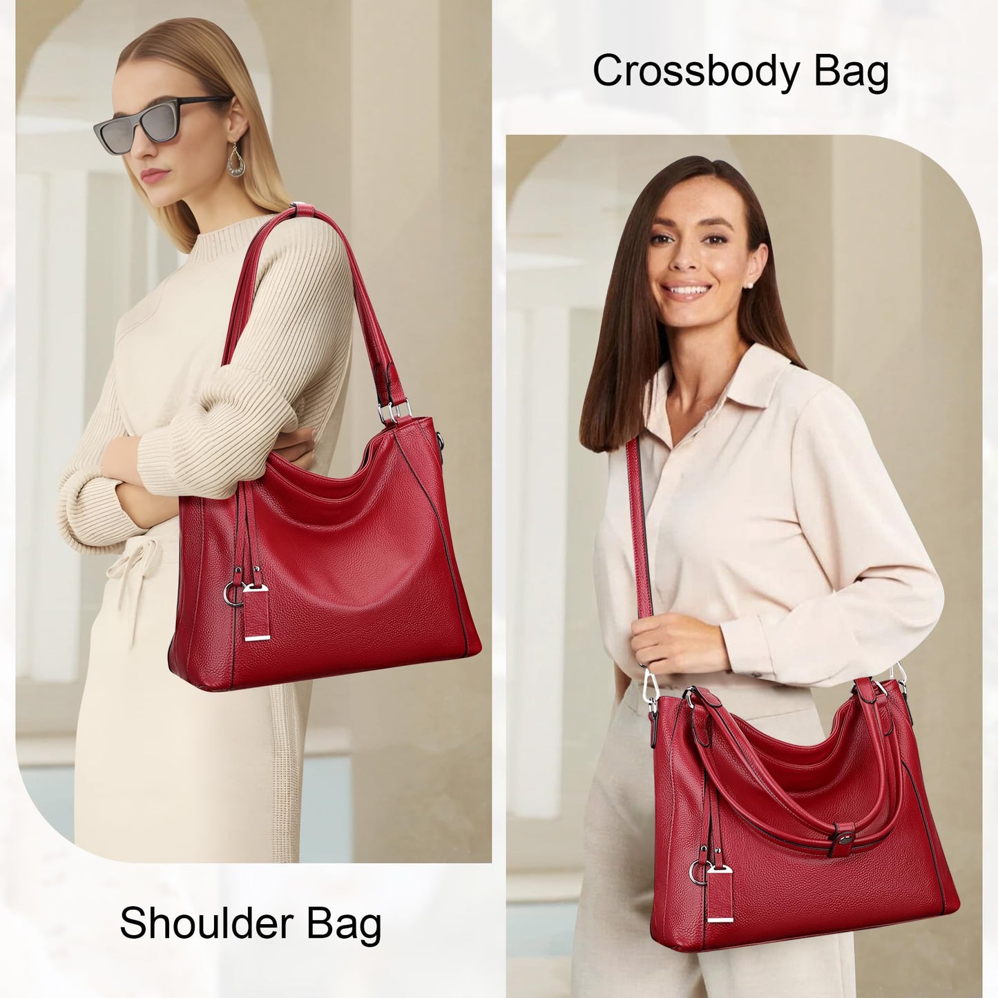 Over Earth Genuine Leather Purses for Women Large Hobo Bags Lady Shoulder Handbags with Detachable Strap