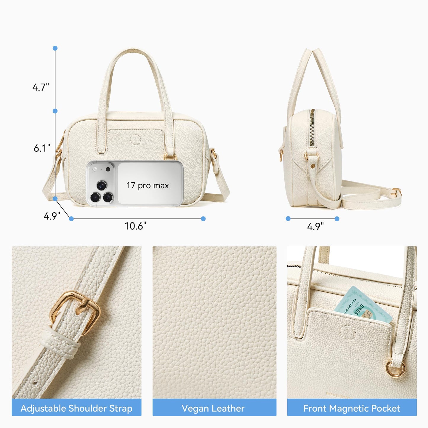 BOSTANTEN Small Crossbody Bag for Women Vegan Leather Purse | Lightweight, Top Handle, Adjustable Strap, Compact Storage for Travel Shopping Everyday