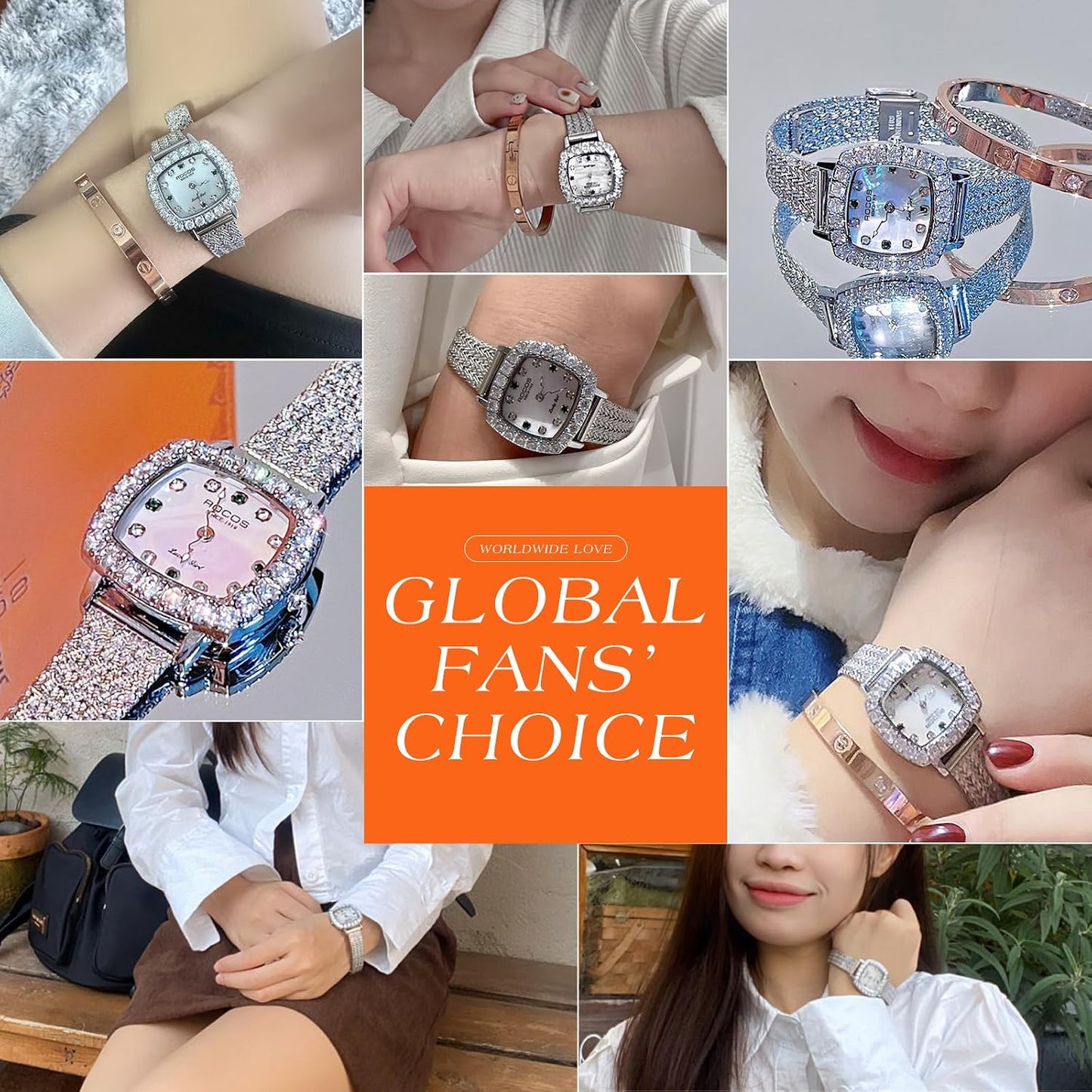 ROCOSJEWE Luxury Silver Diamond Ladies Watch for Women, Square Quartz Wrist Watch with Natural Mother-of-Pearl Dial, Elegant Small Dial, Premium Branded Women’s Watch, Gift for Women R0264